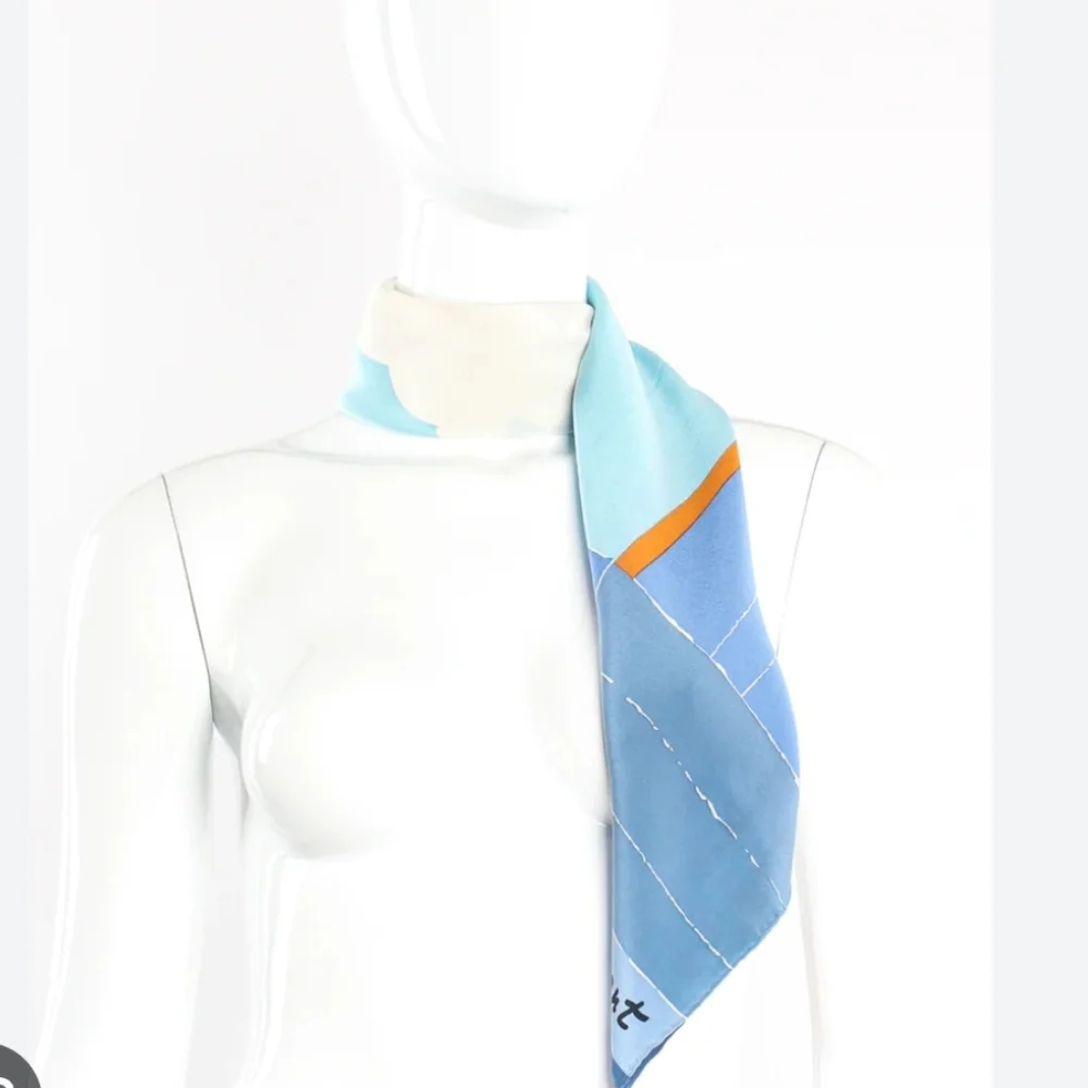 Yves Saint Laurent Blue White Red Graphic Silk Scarf